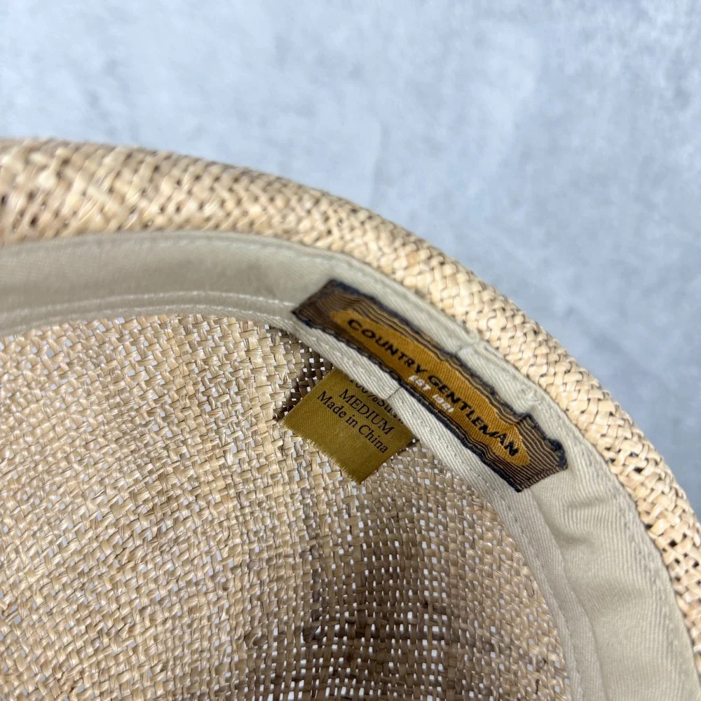 Country Gentleman Mens Medium Straw Flat Cap Tan Woven Driver Hat